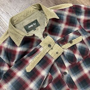 Jeep Lined Flannel Shacket Corduroy Collar Plaid Women’s Size 6 EUC